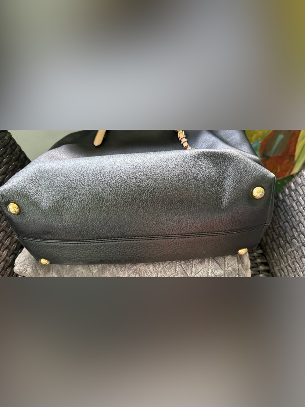 Michael Kors Black Pebbled Leather Tote with Tan Handles & Gold Charm EUC - Picture 10 of 17